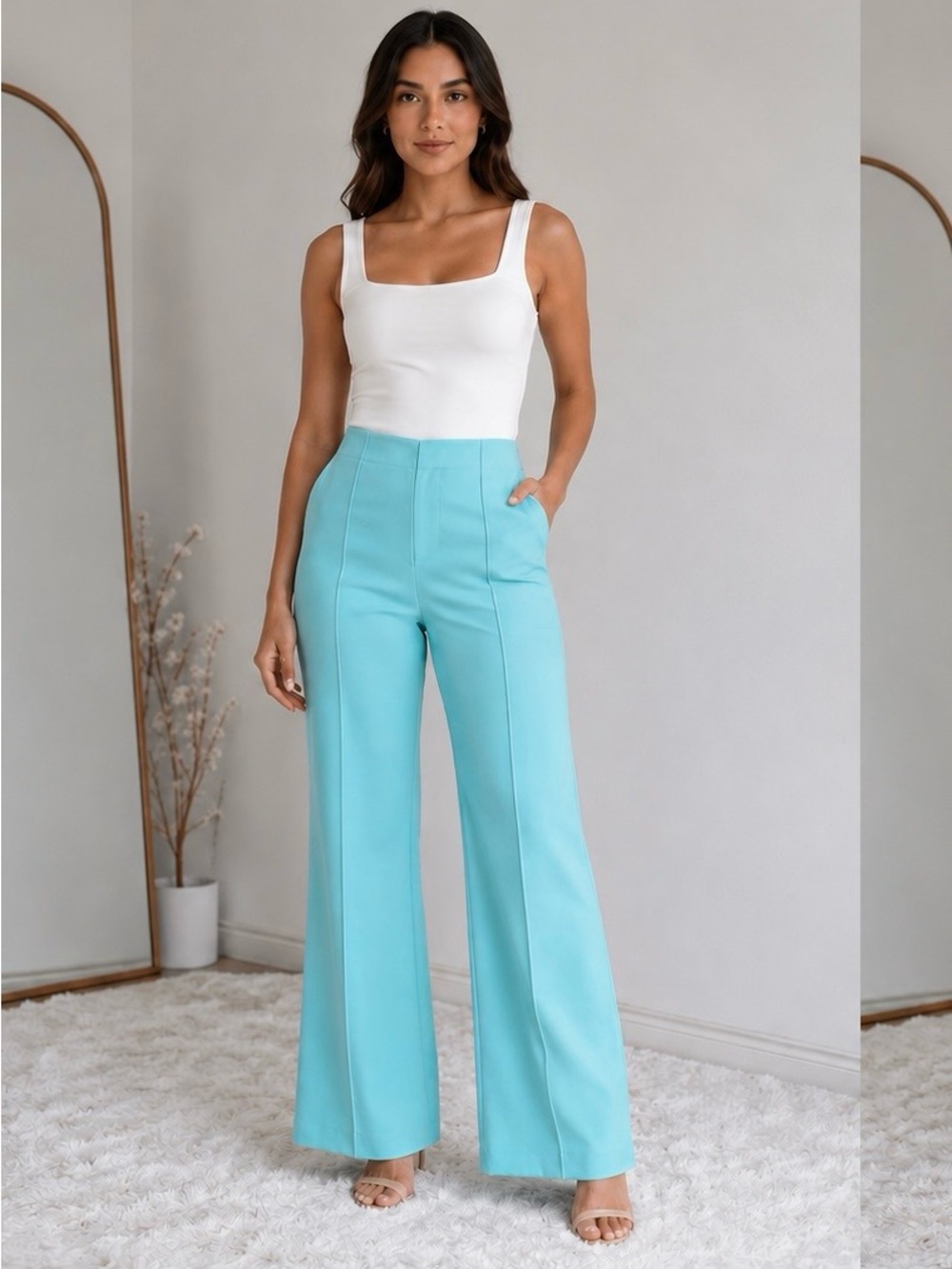 Rachel Zoe Aqua Wide Leg High-Rise Pants